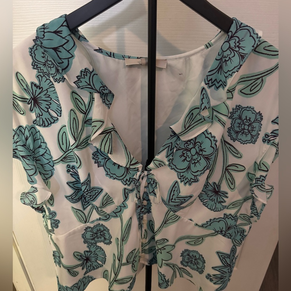 LOFT Teal and White Patterned Apparel